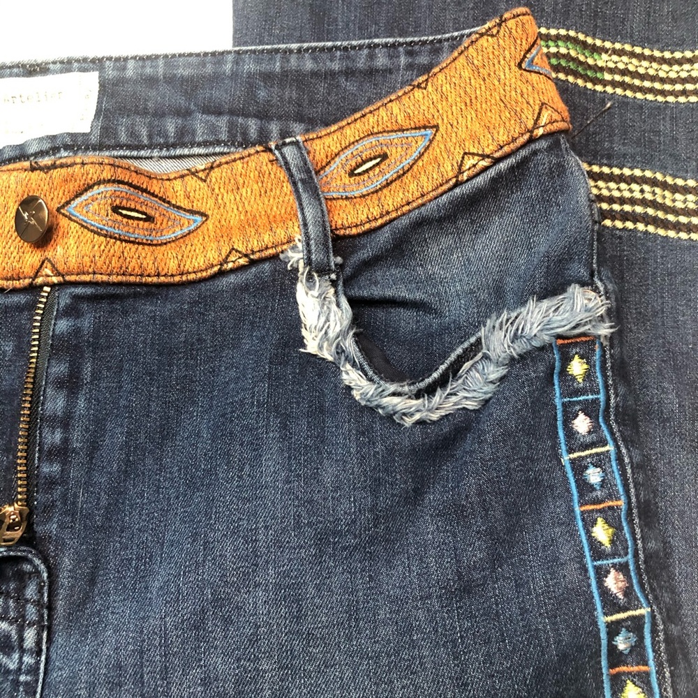 Nicole Miller Artelier Flare Embroidered Jeans 27 - Picture 5 of 12